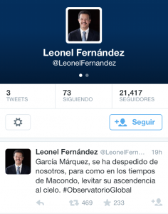 Perfil en Twitter de Leonel Fernández.